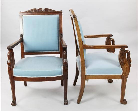 A pair of 19th century French Empire style mahogany fauteuils, W.2ft H.3ft 3in.